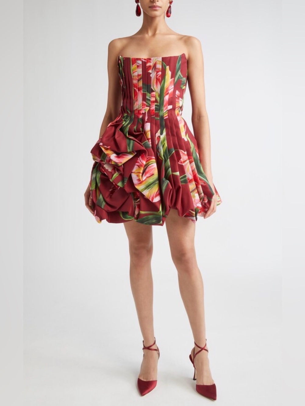 NWT Carolina Herrera Tulip Print Pleated Draped Minidress